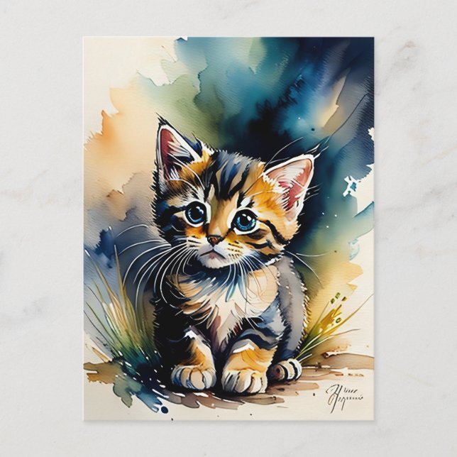Adorable Kitten Painting  Postcard (Front)