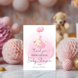 Adorable Kitten Pink Design Baby Girl Shower Thank You Card