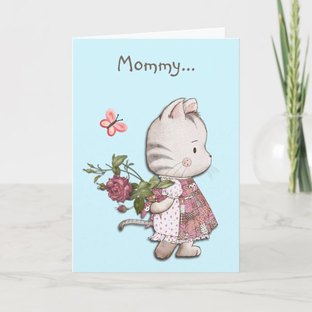 Adorable Kitten Rose and Heart Mother's Day Card (Front)