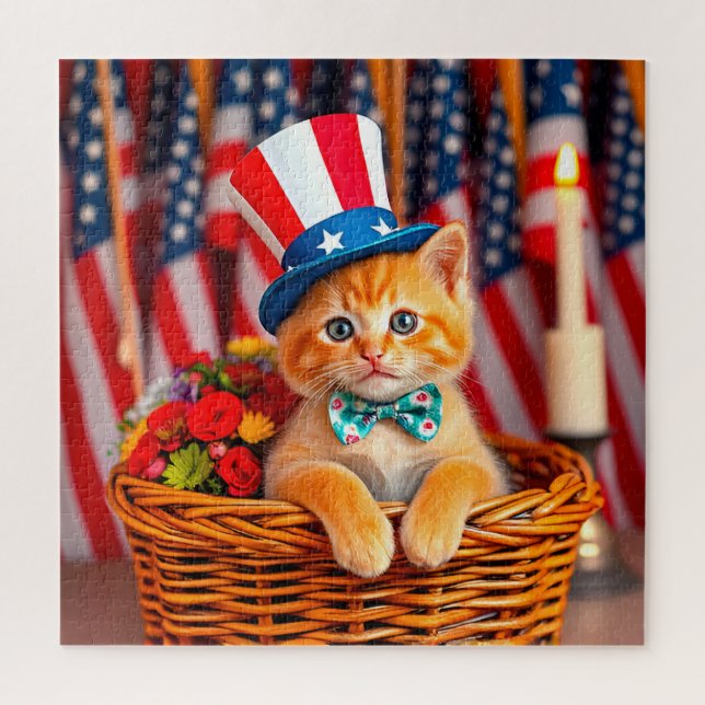 Adorable Kitten Wearing Patriotic Hat Jigsaw Puzzle (Vertical)