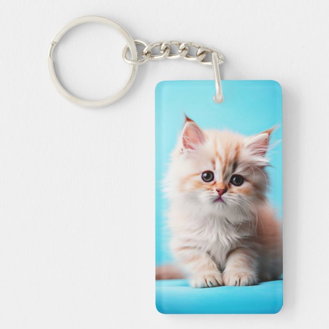 Adorable Kitten with Blue Background Key Ring (Front)