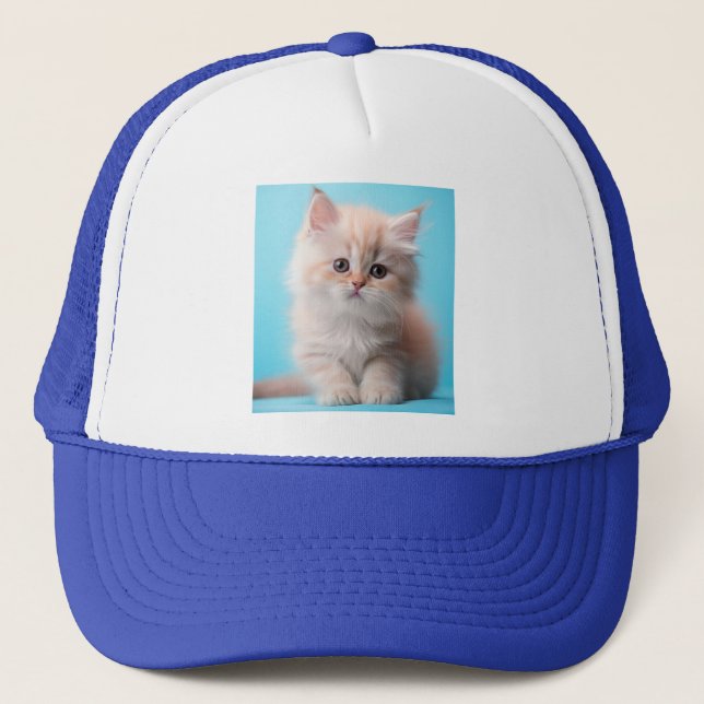 Adorable Kitten with Blue Background Trucker Hat (Front)