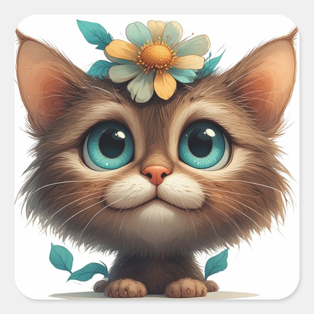 Adorable Kitten With Flowers💖 Square Sticker (Front)