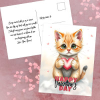 Adorable Kitten with Pink Heart Valentine's Day 