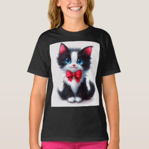 Adorable Kitten with Red Ribbon T-Shirt