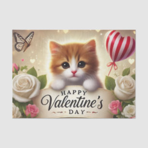 Adorable Kitten with Roses, Candles, and Hearts Tissue Paper