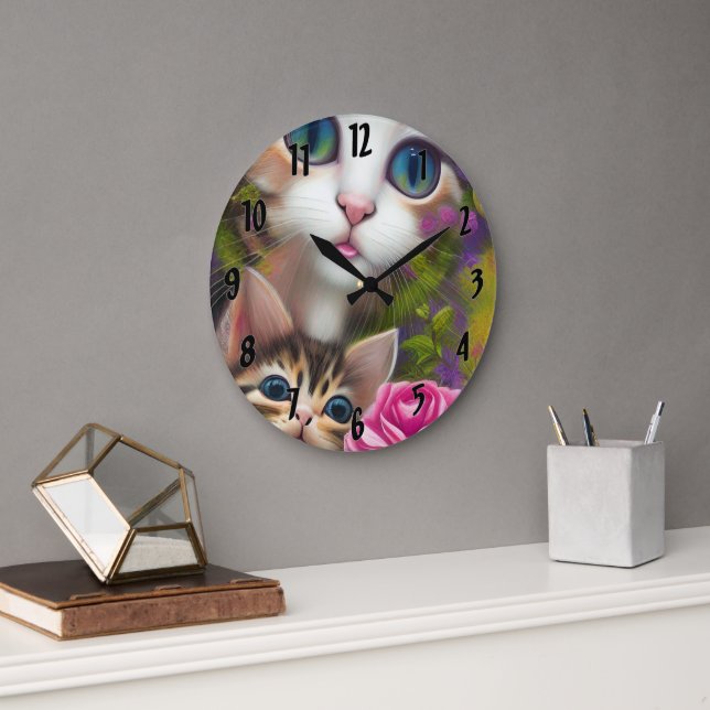 Adorable Kittens 8 Large Clock (Office)