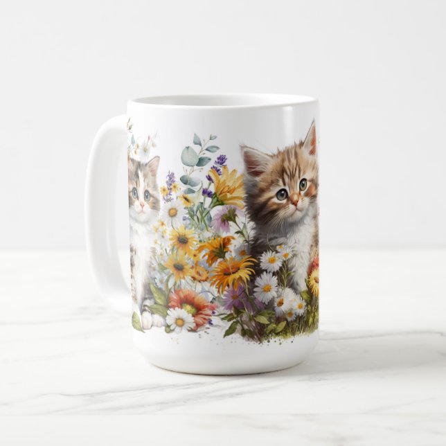 Adorable Kittens Line Ceramic Mug (Front Left)