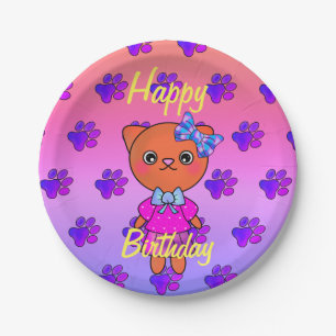 Adorable Kitty Cat Birthday Rainbow Paper Plate