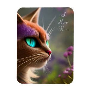 Adorable Kitty cat, Turquoise Eyes - I love you Magnet