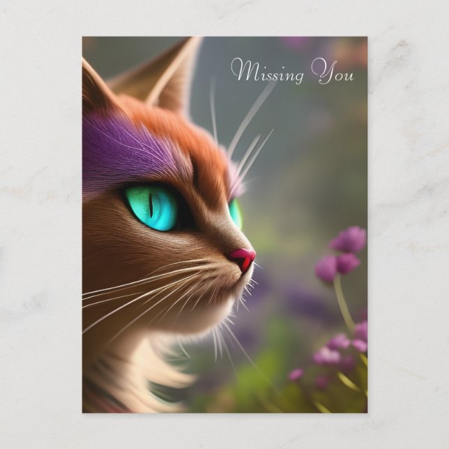 Adorable Kitty cat, Turquoise Eyes -Missing You Postcard (Front)