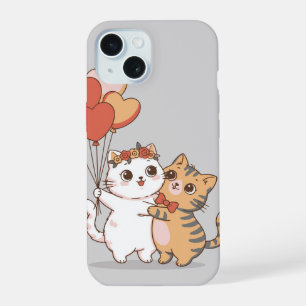 Adorable Kitty Couple Hugging iPhone 15 Case