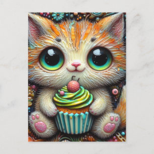 Adorable Kitty With a Cupcake Postcard