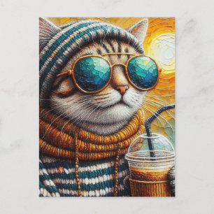 Adorable Kitty With an Iced Coffee Postcard