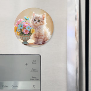 Adorable Kitty with Bouquet of Flowers Magnet