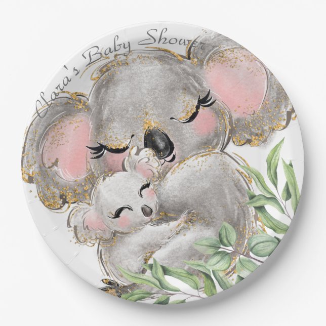 Adorable Koala Baby, Mum Baby Shower Paper Plate (Front)
