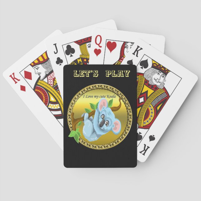 Adorable koala bear hanging on a tree branch playing cards (Back)
