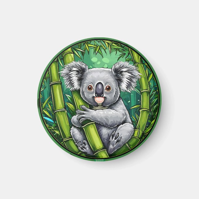 Adorable Koala Hugging Bamboo Stalk Magnet (Front)