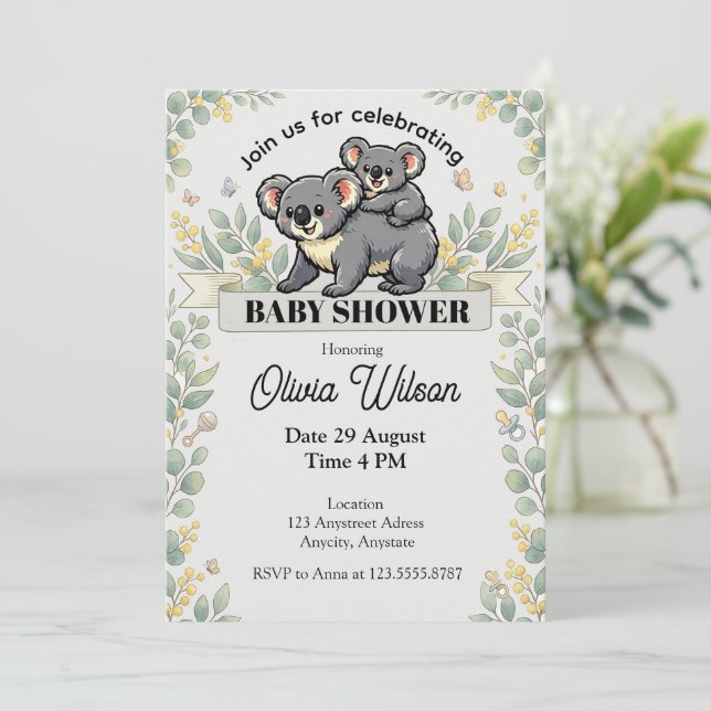 Adorable Koala Mum and Joey Invitation (Standing Front)