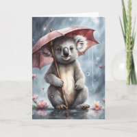 Adorable Koala Umbrella Flowers Illustration Blank