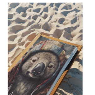 Adorable koala wearing cute hat cusomizable beach towel