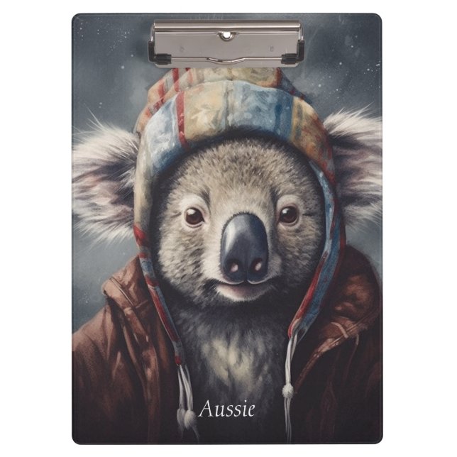 Adorable koala wearing cute hat cusomizable  clipboard (Front)