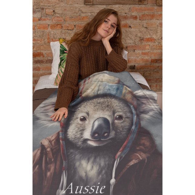 Adorable koala wearing cute hat cusomizable  fleece blanket (Creator Uploaded)