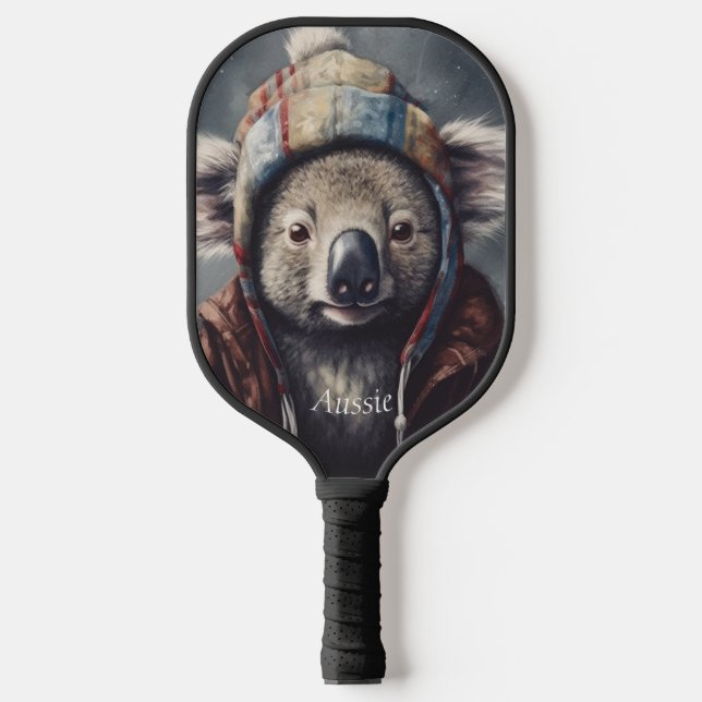 Adorable koala wearing cute hat cusomizable  pickleball paddle (Front)