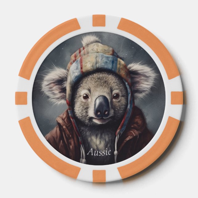 Adorable koala wearing cute hat cusomizable  poker chips (Front)