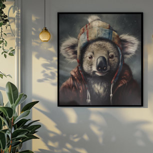 Adorable koala wearing cute winter hat poster
