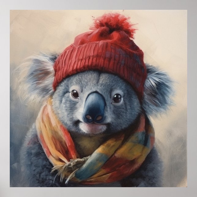 Adorable koala wearing cute winter hat  poster (Front)