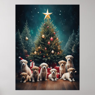 Adorable Labrador Retriever Puppies Christmas Art  Poster