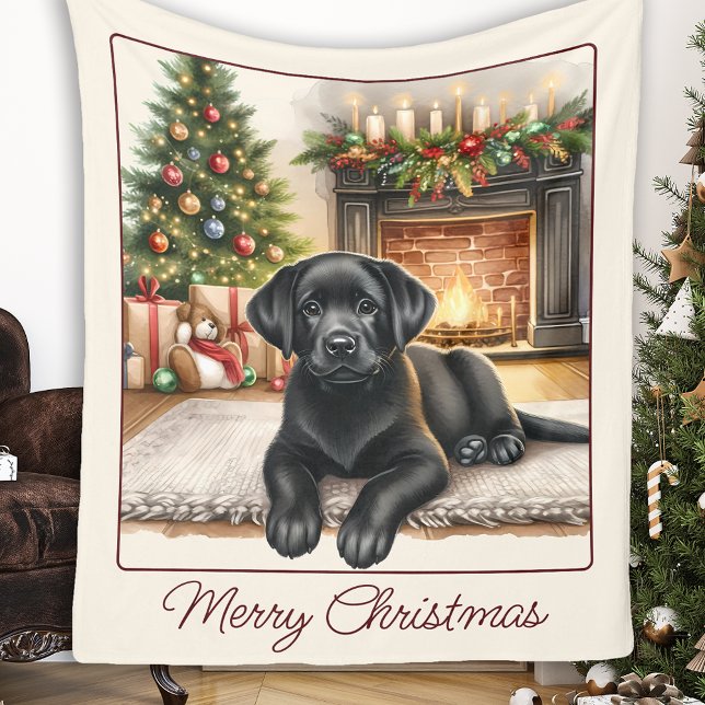 Adorable Labrador Retriever Puppy Dog Christmas Fleece Blanket (Creator Uploaded)