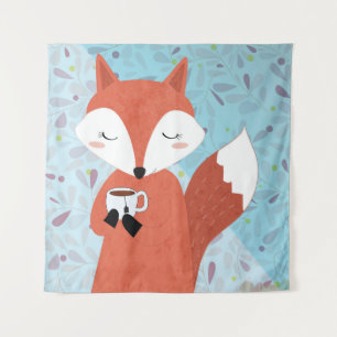 Adorable Lady Fox Leaf Background Tapestry