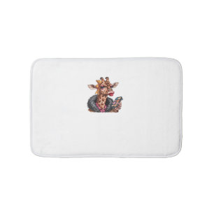 Adorable Lady Giraffe Applying Makeup With Big Eye Bath Mat