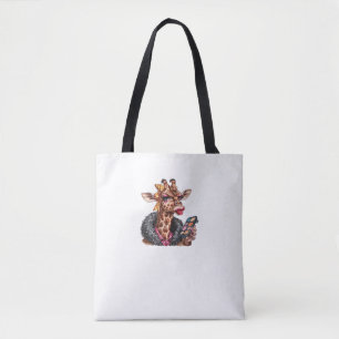 Adorable Lady Giraffe Applying Makeup With Big Eye Tote Bag