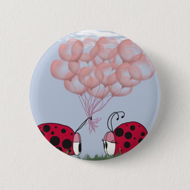 Adorable Ladybug With Pretty Pink Balloon Bouquet 6 Cm Round Badge (Front)