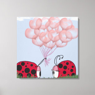 Adorable Ladybug With Pretty Pink Balloon Bouquet Canvas Print