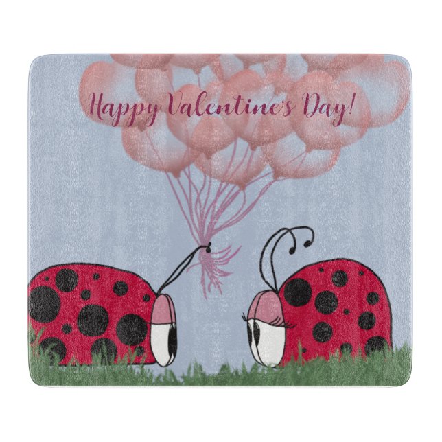 Adorable Ladybug With Pretty Pink Balloon Bouquet Cutting Board (Front)