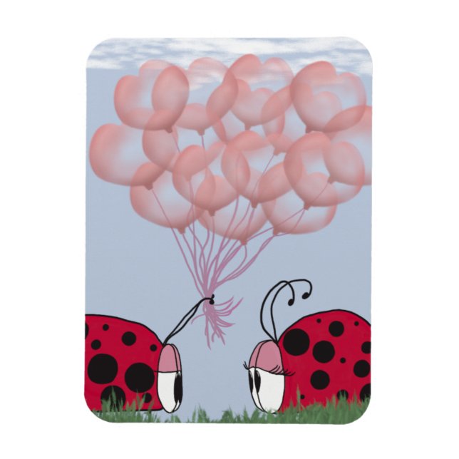 Adorable Ladybug With Pretty Pink Balloon Bouquet Magnet (Vertical)