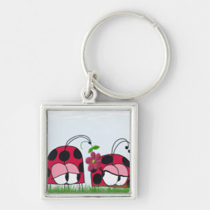 Adorable Ladybug Wooing His New Love Cartoon Key Ring