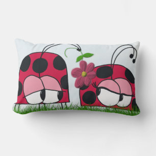 Adorable Ladybug Wooing His New Love Cartoon Lumbar Cushion