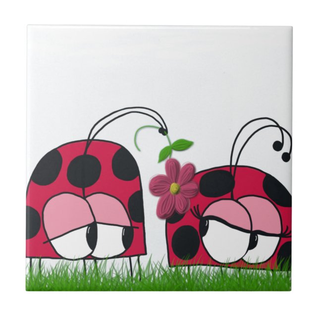 Adorable Ladybug Wooing His New Love Cartoon Tile (Front)