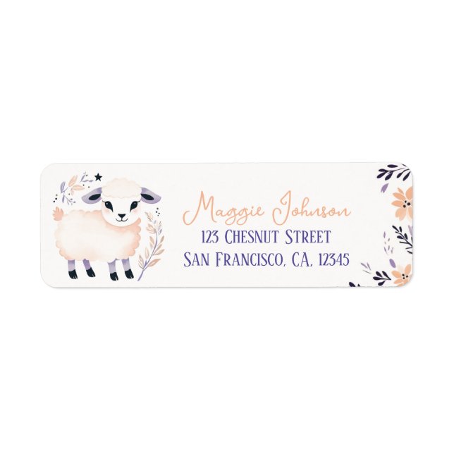 Adorable Lamb Boho Peach Lavender Floral Design -  (Front)