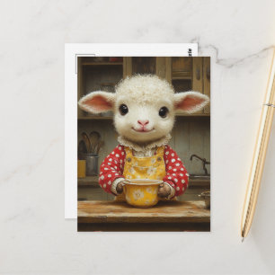 Adorable Lamb in the Kitchen Postcard
