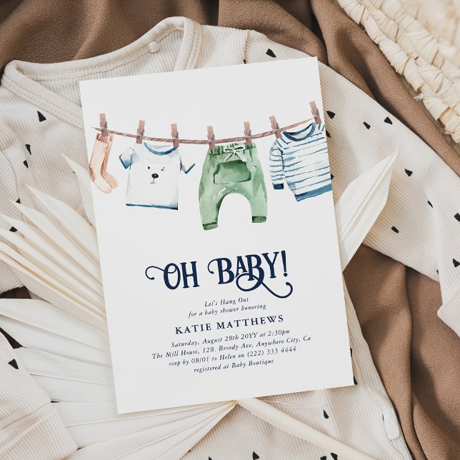 Adorable 'Let's Hang Out' Boy Oh Baby Shower Invitation (Creator Uploaded)