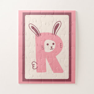 Adorable Letter "R" Rabbit Alphabet Art Print Jigsaw Puzzle