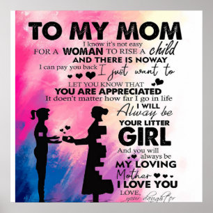 Adorable Letter To Mom   Lovely Gift To My Mom Poster