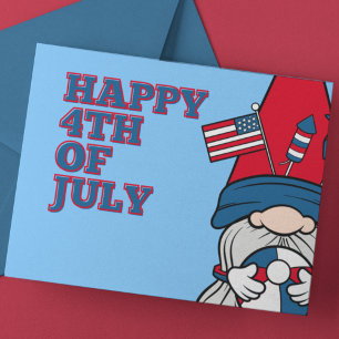 Adorable Light Blue and Red Patriotic Gnome Postcard