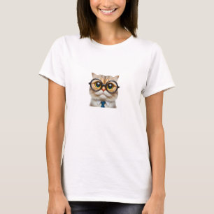 Adorable Light Brown Tabby Cat with Glasses and Ti T-Shirt